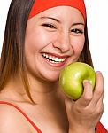 Woman Eating Apple Stock Photo