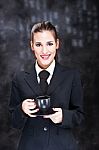 Woman Holding Cup Of Coffee Stock Photo