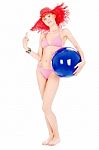 Woman In Bikini With Ball Stock Photo