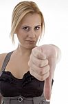 Woman Showing Down Thumb Gesture Stock Photo