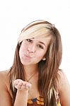 Woman Showing Kiss Sign Stock Photo