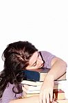 Woman Sleeping With Books Stock Photo