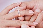 Woman Wearing Engagement Ring Stock Photo
