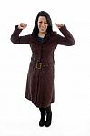 Woman Wearing Sheepskin Coat Stock Photo