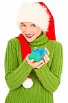 Woman With Gift Stock Photo