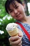 Woman With Ice Cream Stock Photo