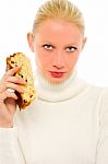 Woman With Panettone Stock Photo