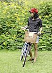 Woman With Retro Bicycle In A Park Stock Photo