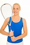 Woman With Squash Racquet Stock Photo