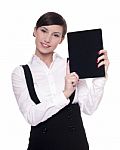Woman With Touchscreen Tablet Computer Stock Photo