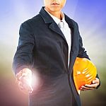 Working Man Wiht Blur Background Stock Photo