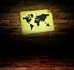 World Map In Room Stock Photo