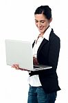 Young Business Woman Using Laptop Stock Photo