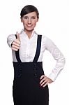Young Businesswoman Showing Thumbs Up Gesture Stock Photo