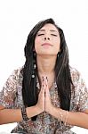 Young Caucasian Woman Praying Stock Photo