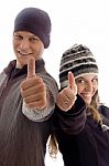 Young Couple Showing Thumbs Up Stock Photo