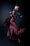 Young Flamenco Dancer In Beautiful Dress On Black Background Stock Photo