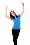 Young Girl Rejoicing In Excitement Stock Photo