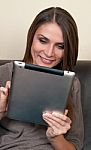 Young Girl With Tablet Computer. Stock Photo