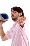 Young Male Playing Rugby Ball Stock Photo