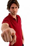 Young Male Pointing Forward Stock Photo
