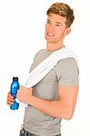 Young Man With Energy Drink Stock Photo