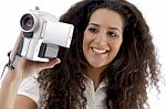 Young Photographer Making Video With Handy Cam Stock Photo