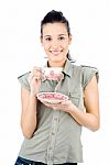 Young Smiled Girl Holding A Teapot Stock Photo