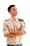 Young Soldier With Crossed Arms Stock Photo
