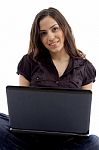 Young Woman With Laptop Stock Photo