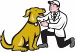 Veterinarian Vet Kneeling With Pet Dog Cartoon Stock Photo