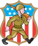 World War Two Soldier American Cartoon Shield Stock Photo