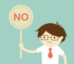 Business Concept, Businessman Holding 'no' Sign.  Illustration And Flat Design Stock Photo