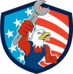 American Bald Eagle Mechanic Spanner Circle Usa Flag Cartoon Stock Photo