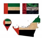 Grunge United Arab Emirates Flag, Map And Map Pointers Stock Photo
