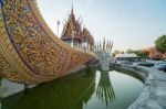 Swan Boat At Wat Cha Lor Temple, Nonthaburi Stock Photo