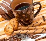 Relaxing Coffee Biscuits Represents Tasty Coffees And Snack Stock Photo