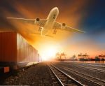 Industry Container Trainst Running On Railways Track Plane Cargo Stock Photo