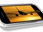 Airplane Flying On Mobile Screen Stock Photo