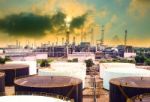 Oil Refinery Plant In Heavy Industry Estate Against Beautiful Du Stock Photo