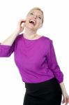 Standing Young Woman Laughing Stock Photo