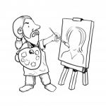 Hand Drawn Cartoon Artist Painter- Illustration Stock Photo