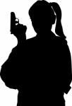 Silhouette Girl holding Gun Stock Photo