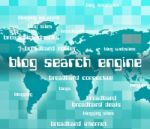 Blog Search Engine Indicates Gathering Data And Analyse Stock Photo