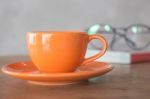 Orange Mug Cup Of Coffee Stock Photo