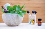 Alternative Health Care And Herbal Medicine .fresh Herbs And Aro Stock Photo