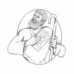 Moses With Ten Commandments Drawing Black And White Stock Photo