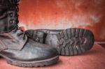 Combat Boot On The  Table Stock Photo