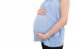 Image Of Pregnant Woman Touching Her Belly With Hands Isolated O Stock Photo