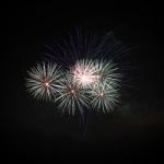 Group Firework Style Explode On Night Sky Stock Photo